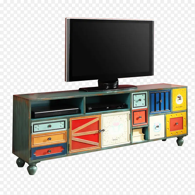 多彩做旧板木电视柜