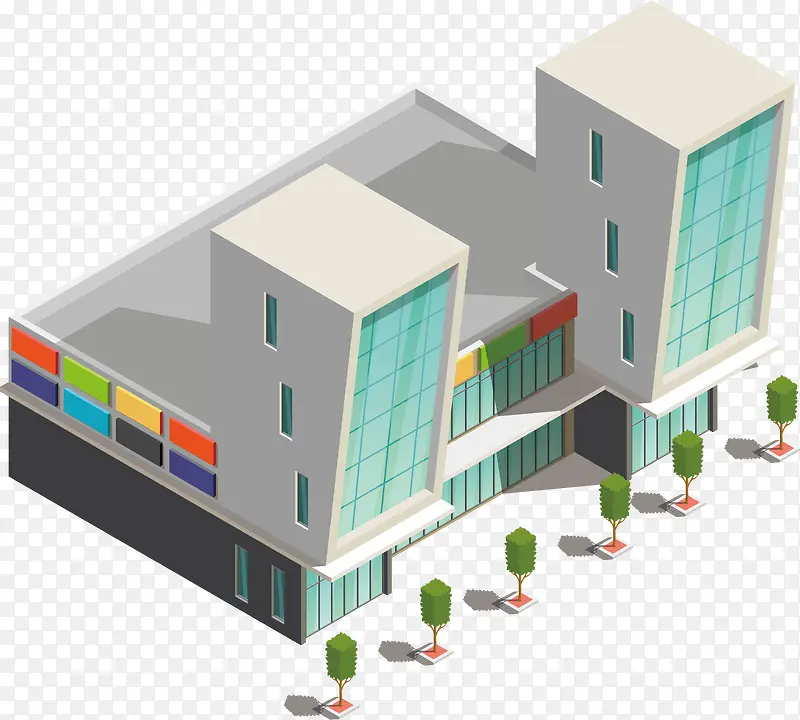 商场大楼3D地标建筑模型房矢量