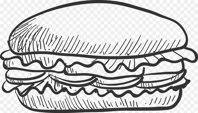 手绘汉堡包线稿