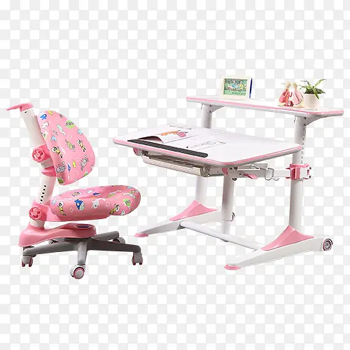 实物粉色可爱儿童学习桌椅免抠