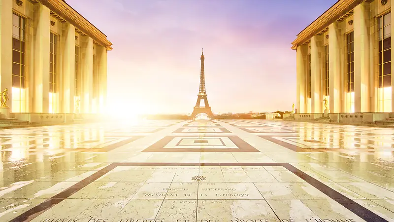 巴黎铁塔金色广场海报背景