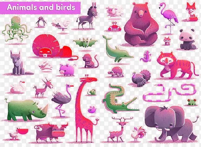 儿童读物鸟类和动物插图