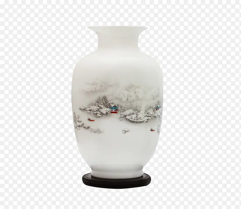 白色山水图案花瓶