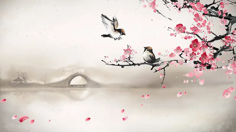 中国鸟类山水画壁纸