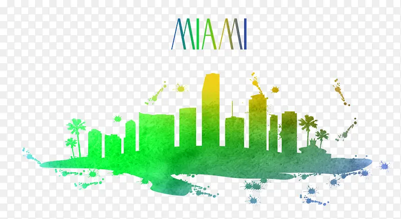 迈阿密水彩城市剪影