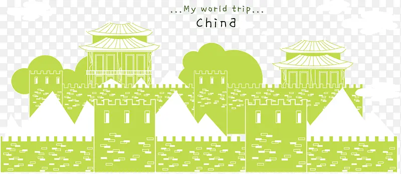 卡通浅绿色中国风景背景矢量图