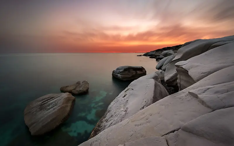 夕阳海上岩石宽屏