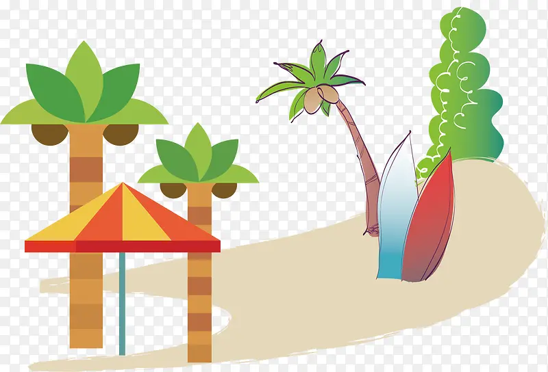 椰子树太阳伞海滩