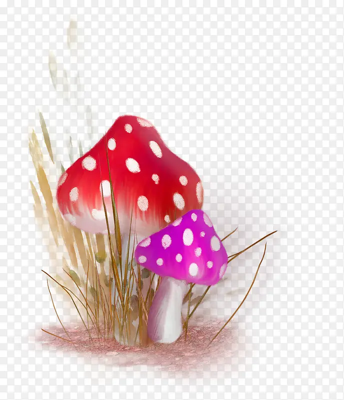 红色卡通蘑菇草丛装饰图案