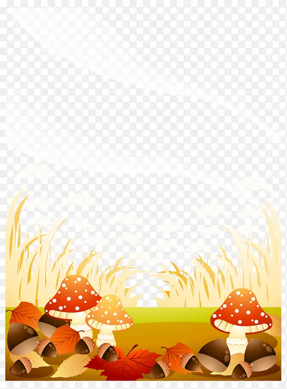 卡通手绘蘑菇果实枫叶草丛