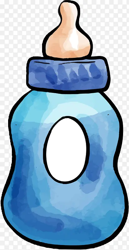 水彩手绘蓝色奶瓶