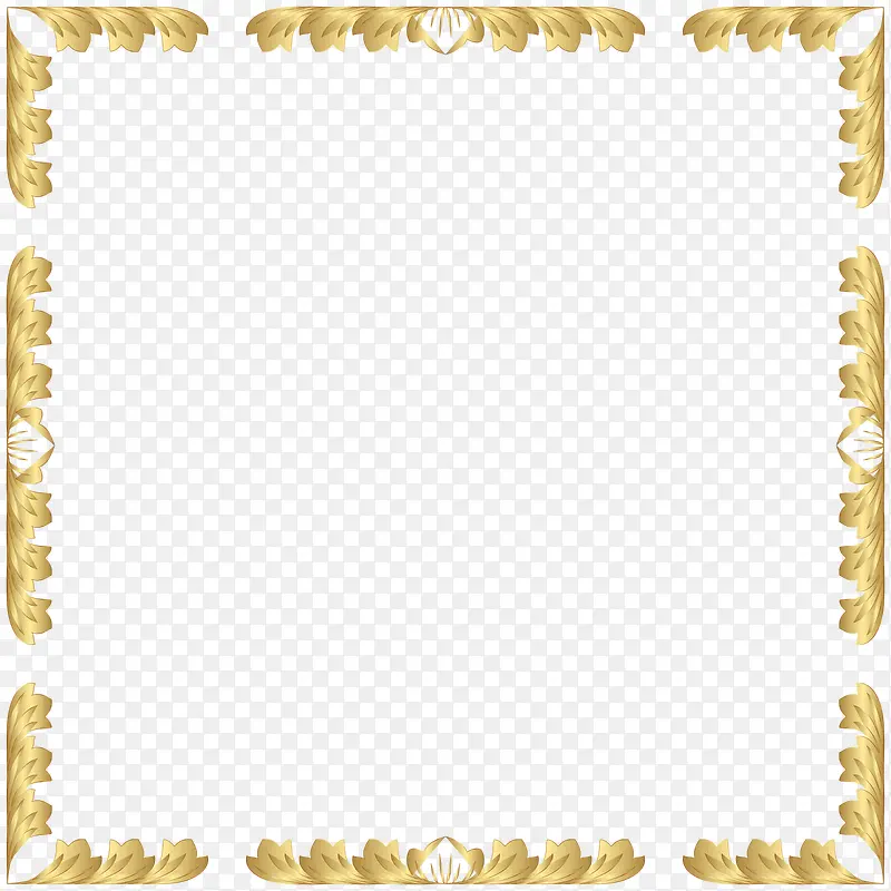 金色矩形法式花纹边框PNG图片