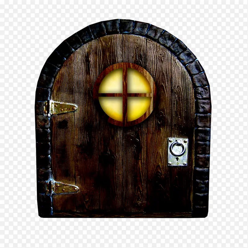 窗户发光的木制小门