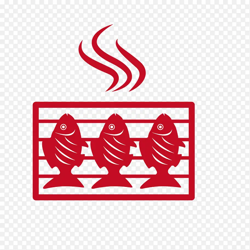红色卡通烤鱼食物