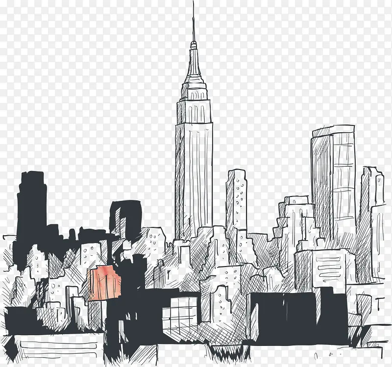 手绘纽约城市建筑