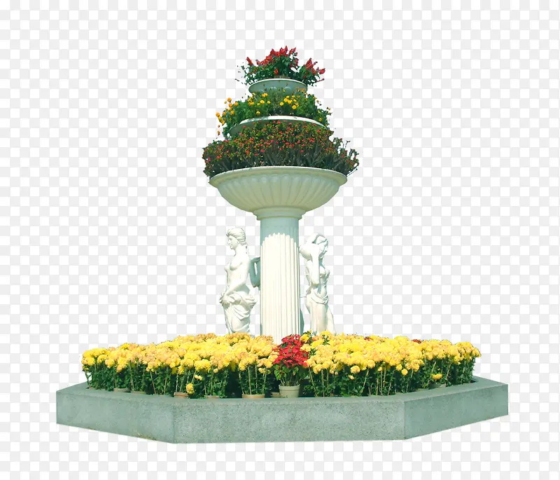 广场中央的雕塑和花