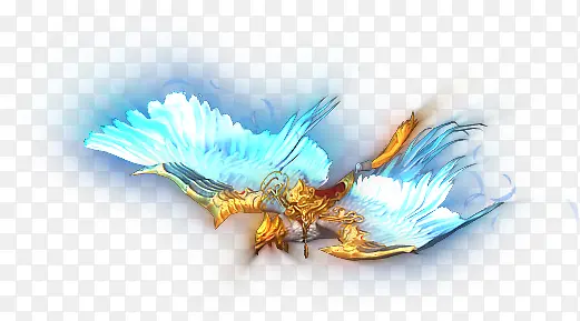 蓝色翅膀金色飞鸟游戏手绘