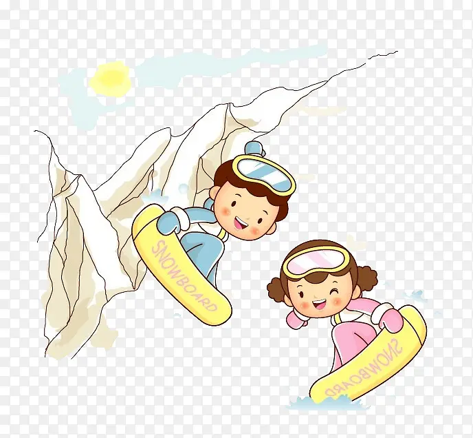 卡通儿童插画滑雪游戏