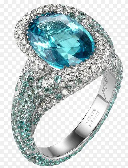 产品实物蓝色碧玺钻石全镶嵌戒指