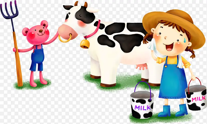 奶牛与卡通小女孩