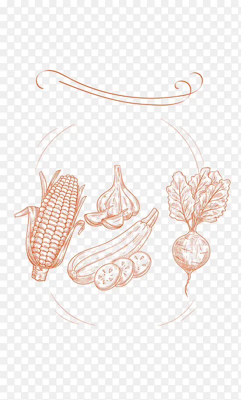 红色手绘蔬菜玉米矢量图