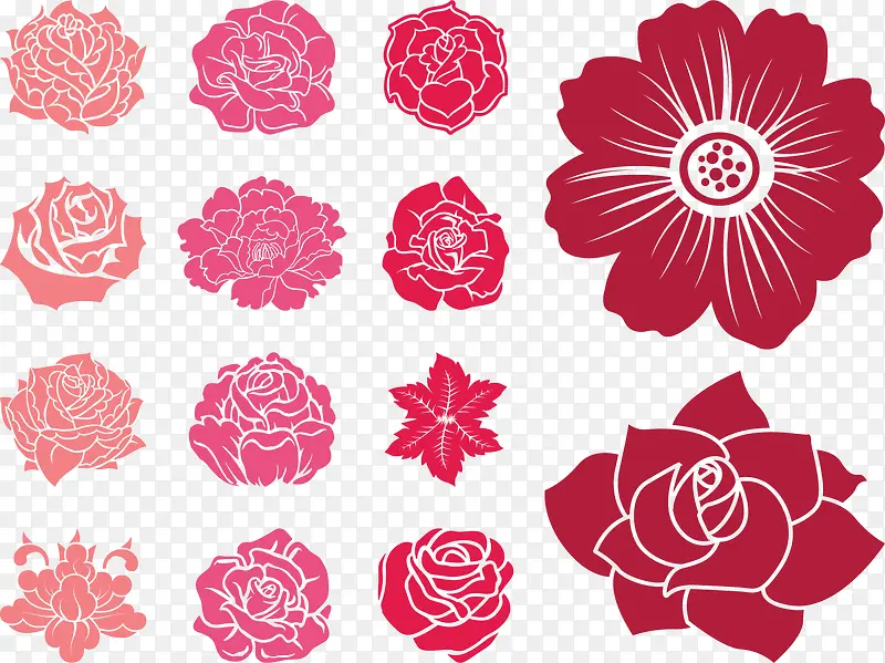 红色玫瑰的矢量花朵图案免抠素材