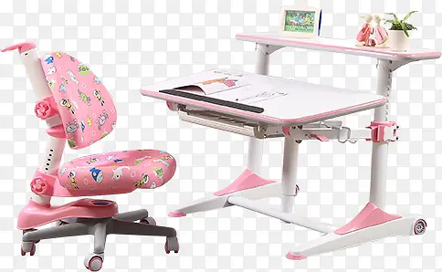 粉色学生学习桌椅