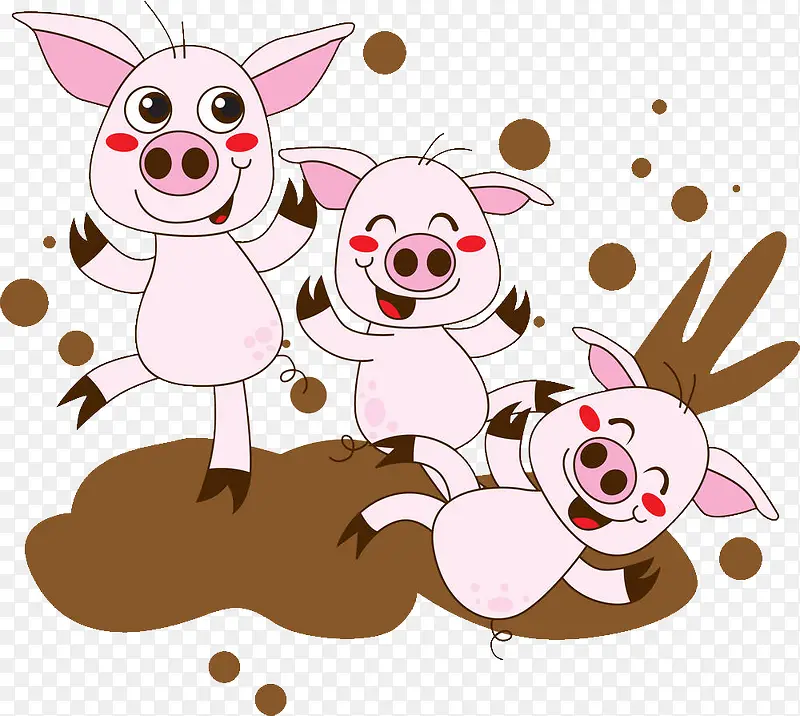 可爱插图污泥中玩耍的小猪