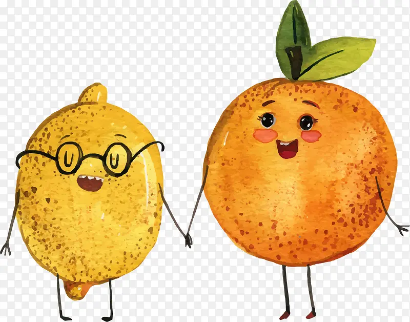 矢量手绘橙子和柠檬