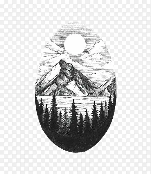 椭圆标志-太阳（月亮）山脉、树