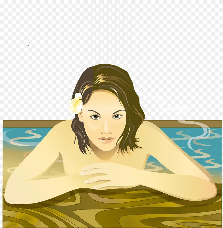 水中沐浴的时尚女人矢量图