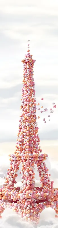 云端彩色气球铁塔海报背景