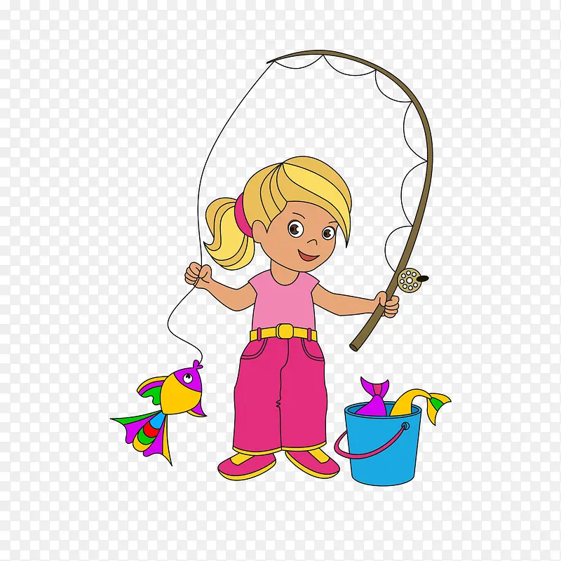 卡通钓鱼的女孩设计