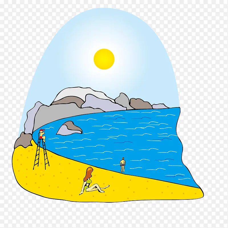海边沙滩风景插画矢量