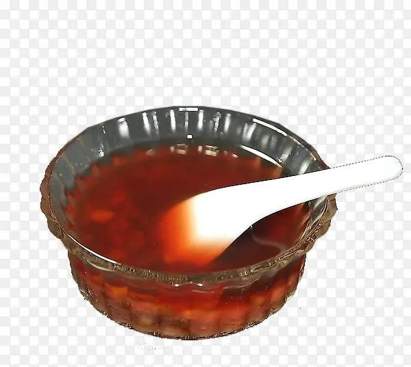 玻璃碗陶瓷勺微红色绿豆汤
