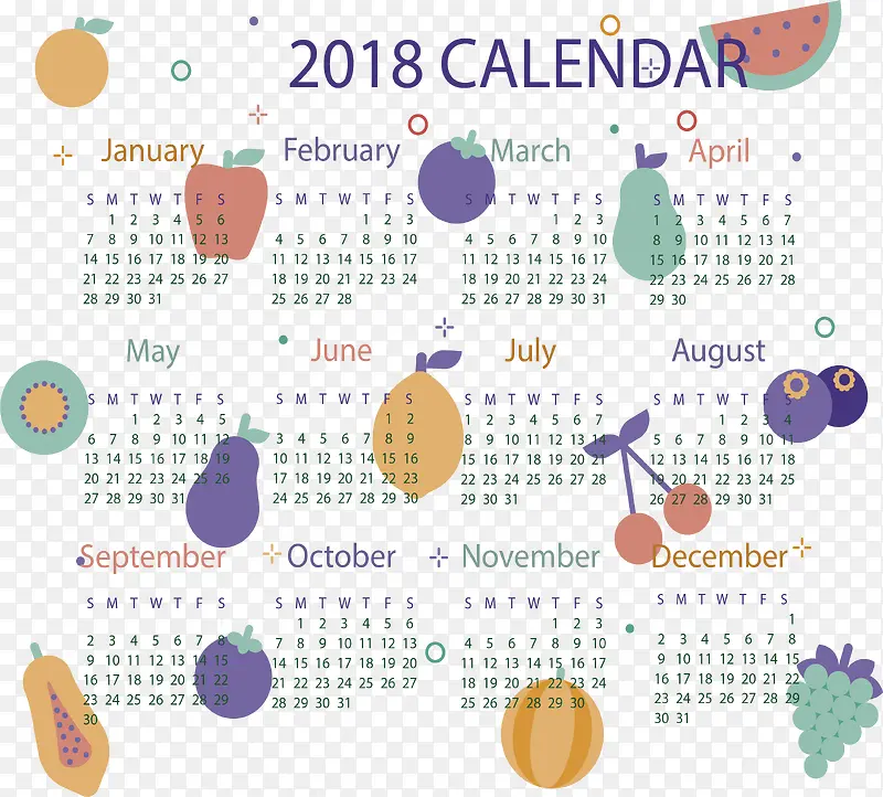 水果花纹新年日历