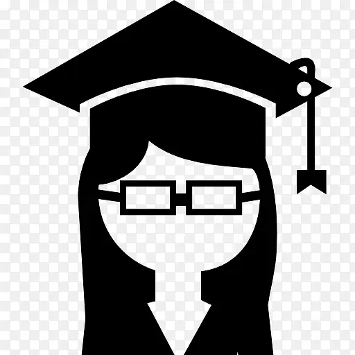 女性大学毕业帽头部和眼镜图标
