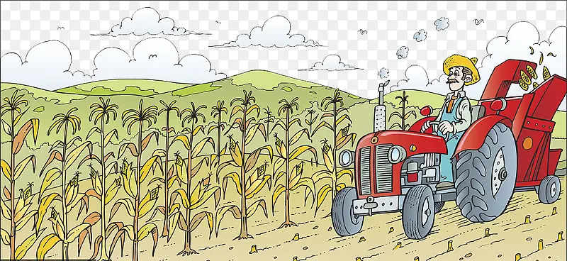 卡通玉米农地收割插画