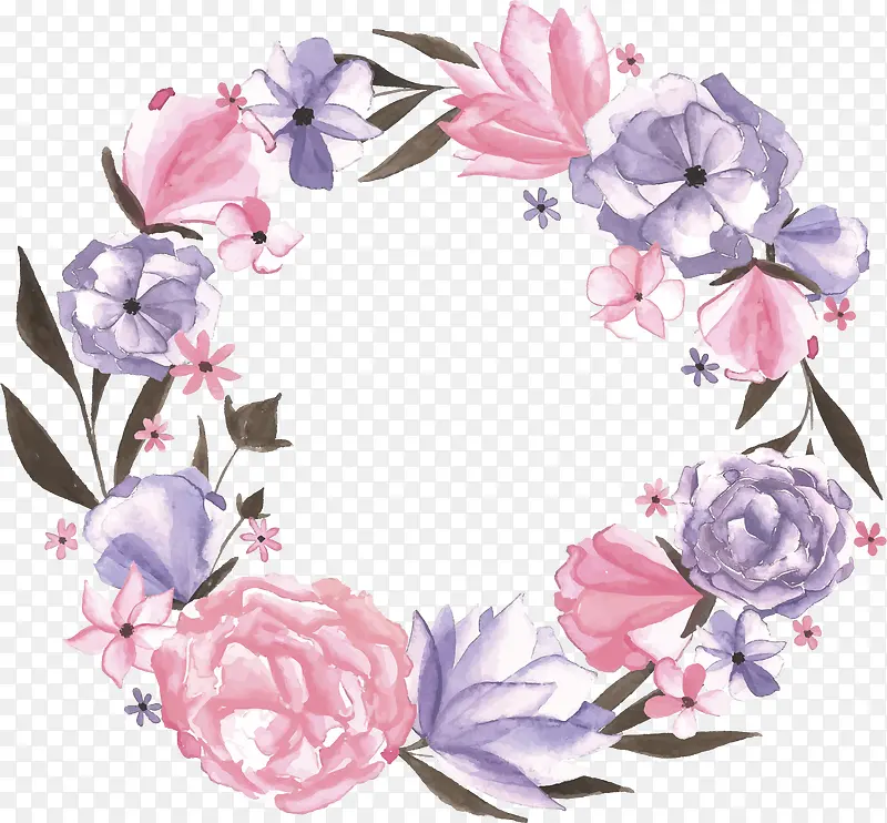 水彩粉紫色玫瑰花环