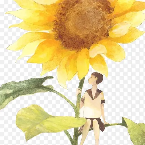 女孩与向日葵手绘插画