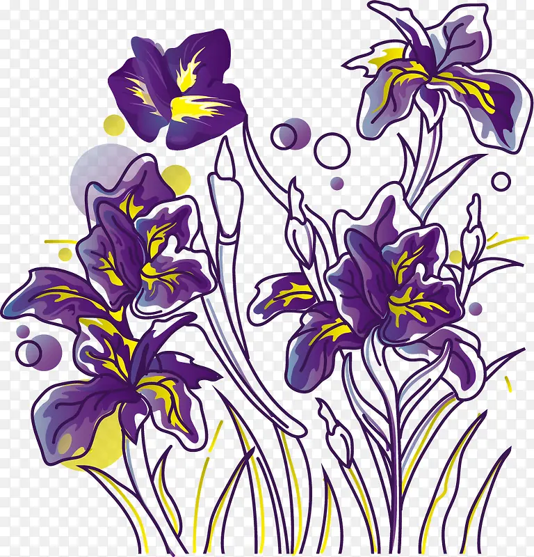 手绘多层矢量紫色鸢尾花