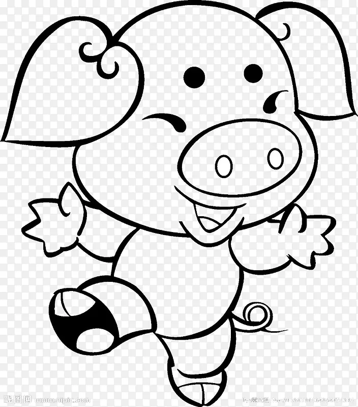 黑白卡通手绘猪剪影