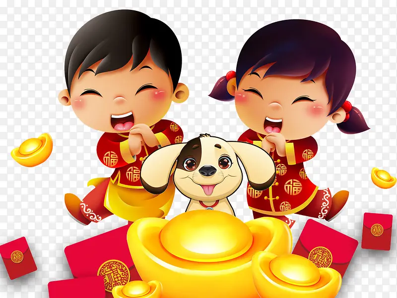 狗年春节装饰卡通插画