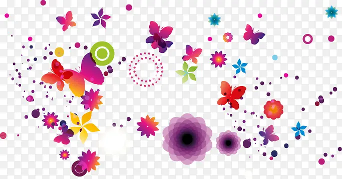 彩色几何花朵蝴蝶图案