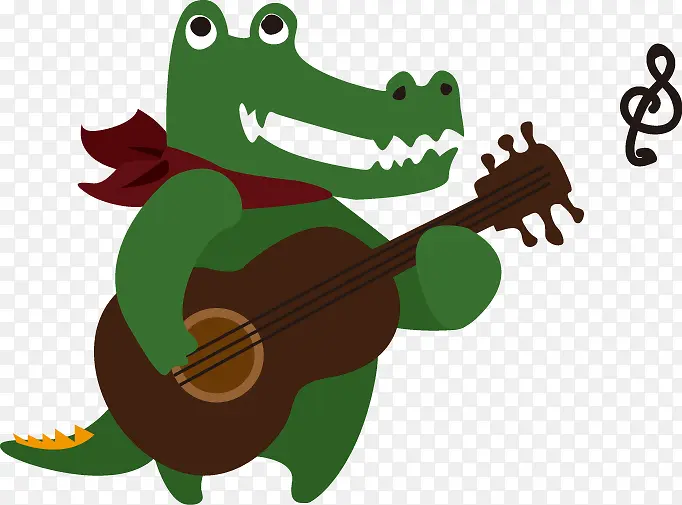 卡通鳄鱼弹吉他图案