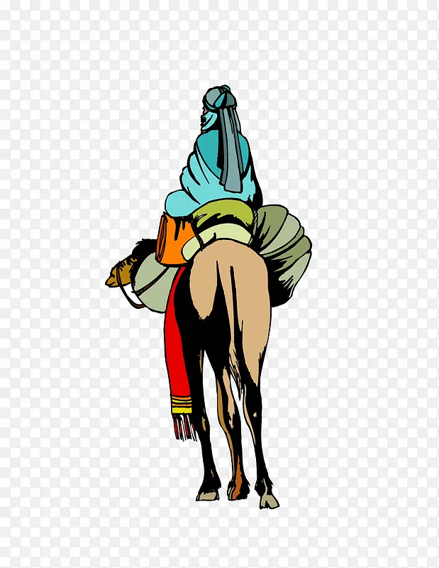 骑骆驼的人卡通手绘矢量背影