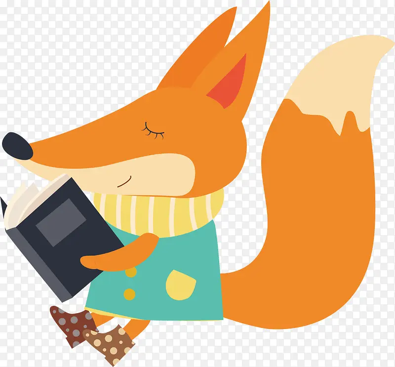 矢量图看书的橙色小狐狸