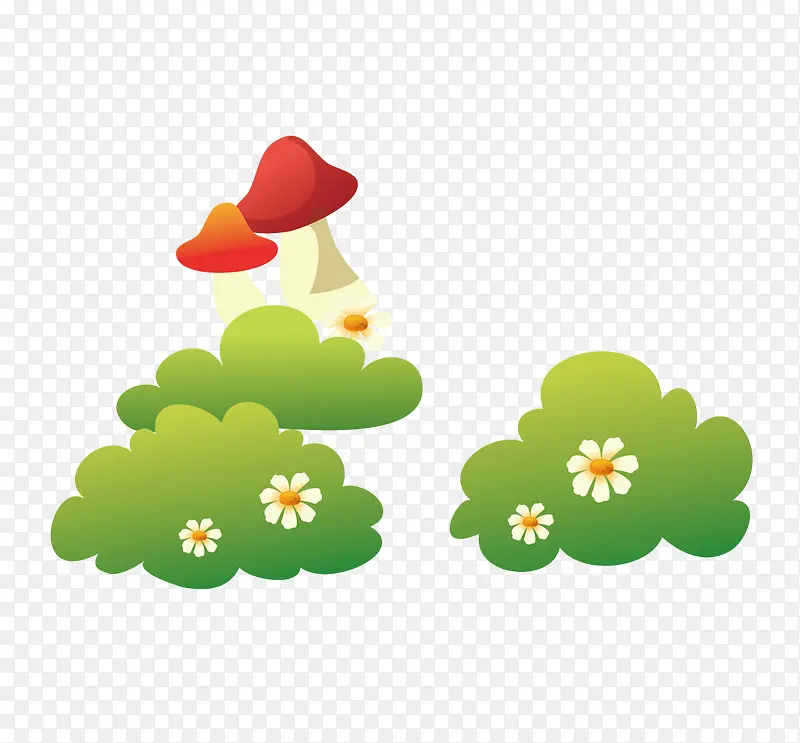 卡通蘑菇和花丛矢量素材