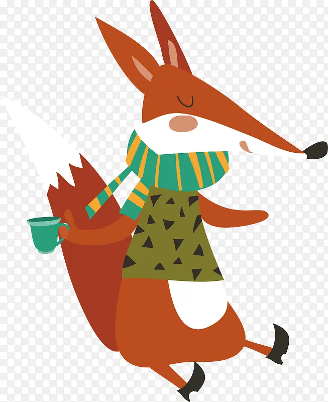 狐狸喝水森林动物卡通插画素材