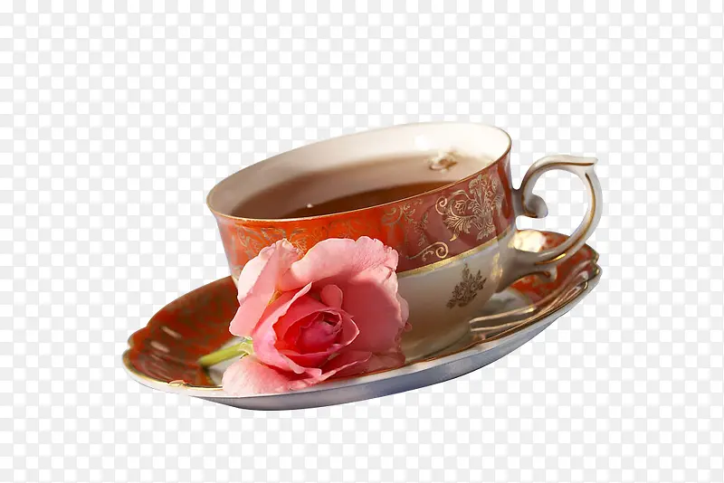 冬日花纹陶瓷杯暖人热气红茶